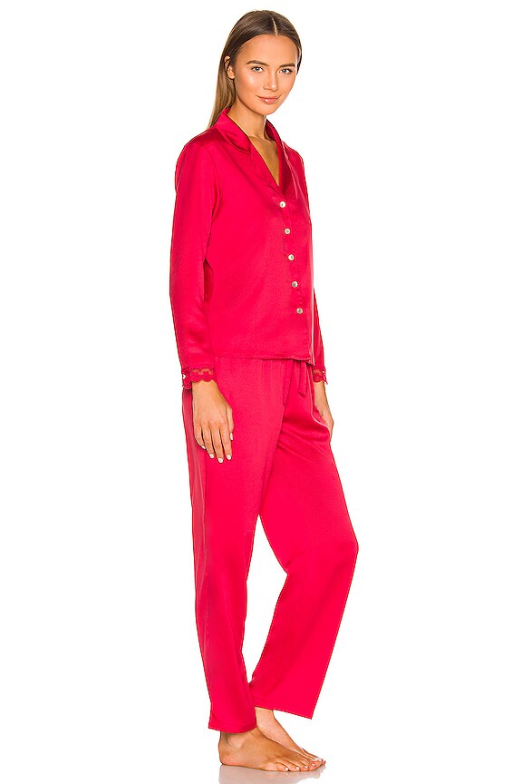 view 2 of 3 Solid Charmeuse Notch PJ Set in Red