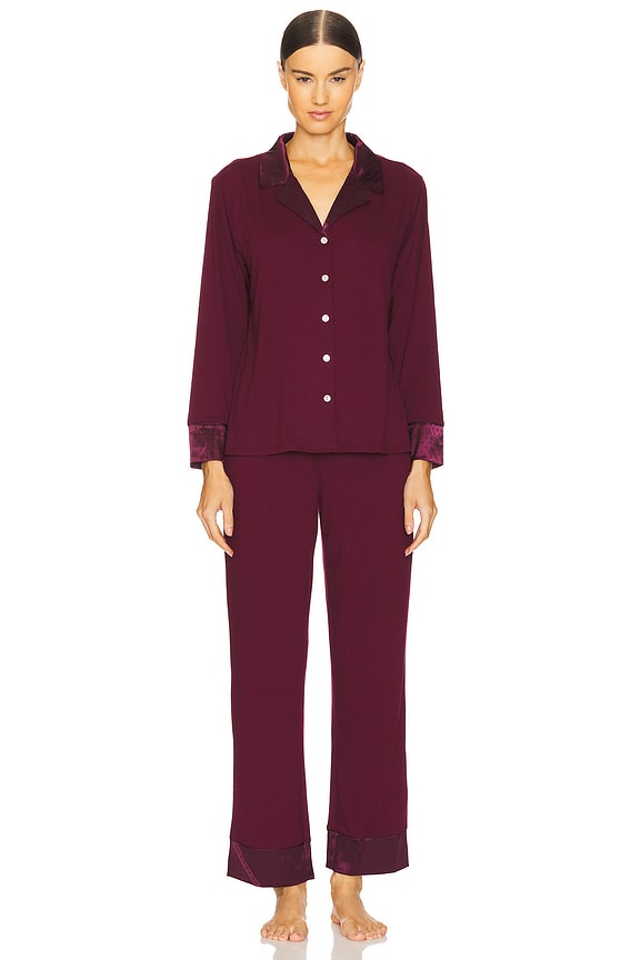 view 2 of 4 Solid Knit Long Sleeve Notch Set in Wine