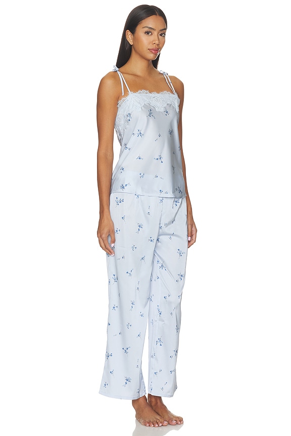 view 2 of 5 Celeste Printed Stretch Charm Cami And Pant Set With Lace in Blue