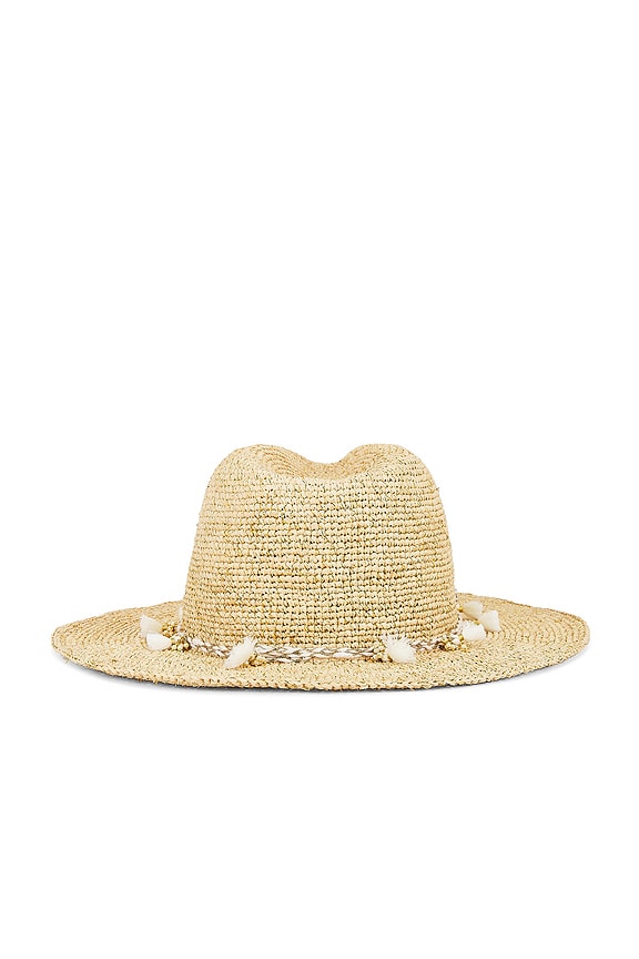 view 2 of 2 Taylor Hand Crochet Raffia Sunhat Metallic Cord And Tassel in Natural, Gold & White