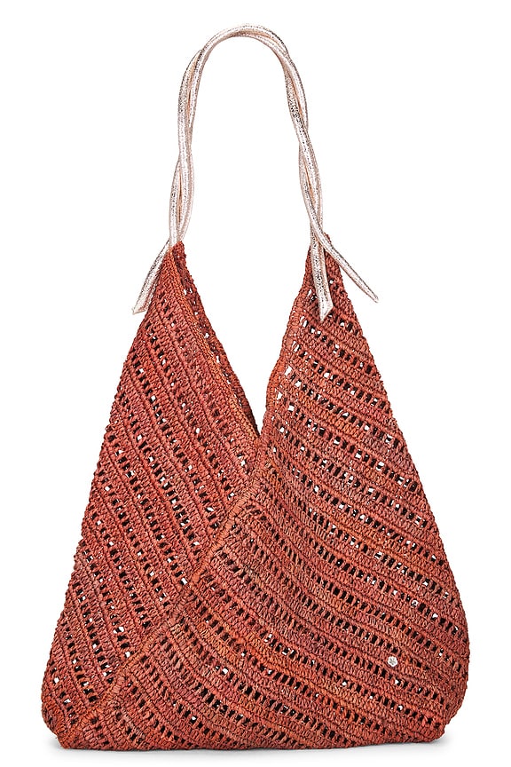 view 1 of 4 Panama Crochet Raffia And Leather Tote Bag in Linda & Rose Gold