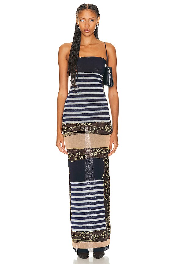 view 1 of 3 Jean Paul Gaultier Vintage Long Dress in Navy & White in Black & White