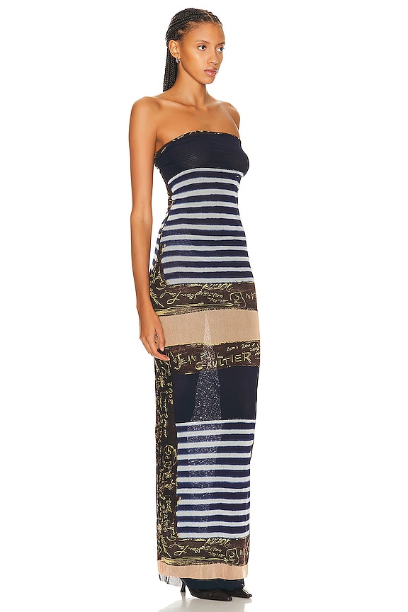 view 2 of 3 Jean Paul Gaultier Vintage Long Dress in Navy & White in Black & White