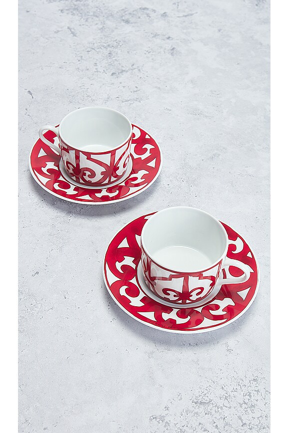 view 2 of 5 Hermes Balcon du Guadalquivir Cup & Saucer Set of 2 in Red