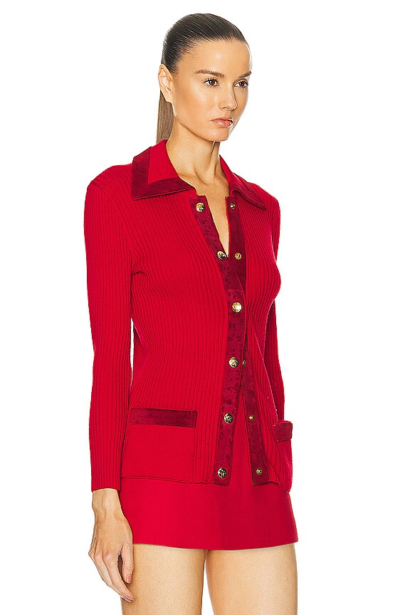 view 2 of 4 Celine Gold Button Knit Cardigan in Red