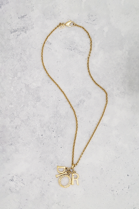 view 2 of 7 Dior Rhinestone Logo Necklace in Gold