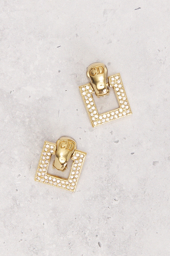 view 2 of 4 Dior Rectangular Clip-On Earrings in Gold