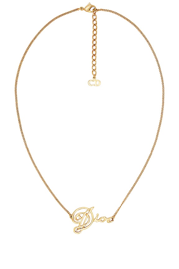 FWRD Renew Dior Cursive Logo Necklace in Gold | REVOLVE