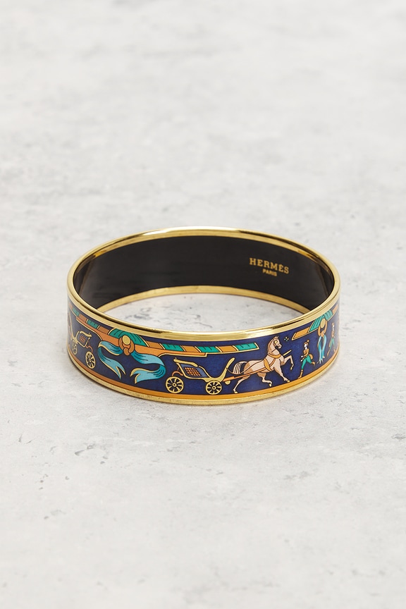 view 2 of 7 Hermes Enamel Printed Horse And Chariot Bangle in Gold