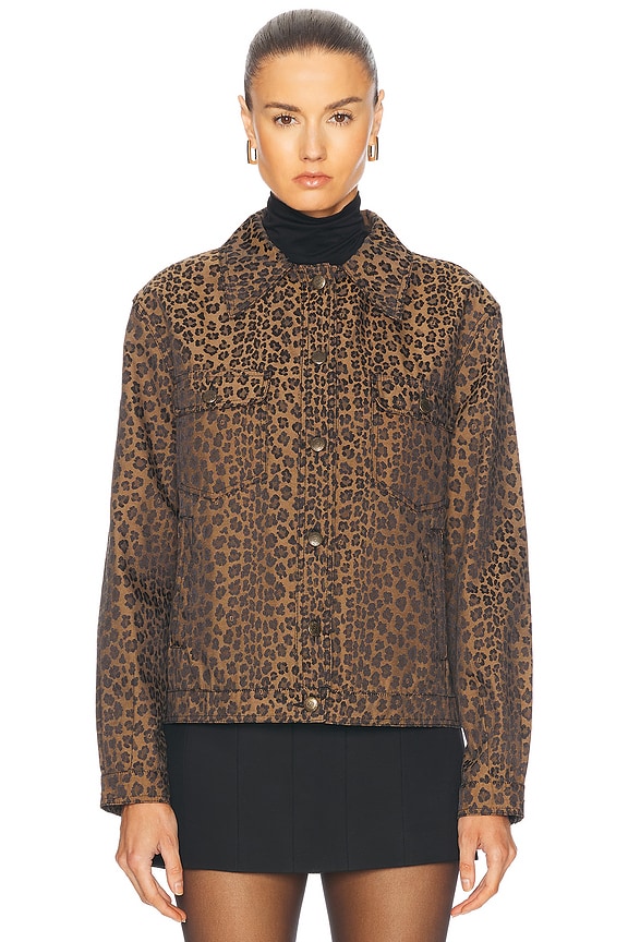 view 2 of 6 Fendi Leopard Print Denim Jacket in Brown