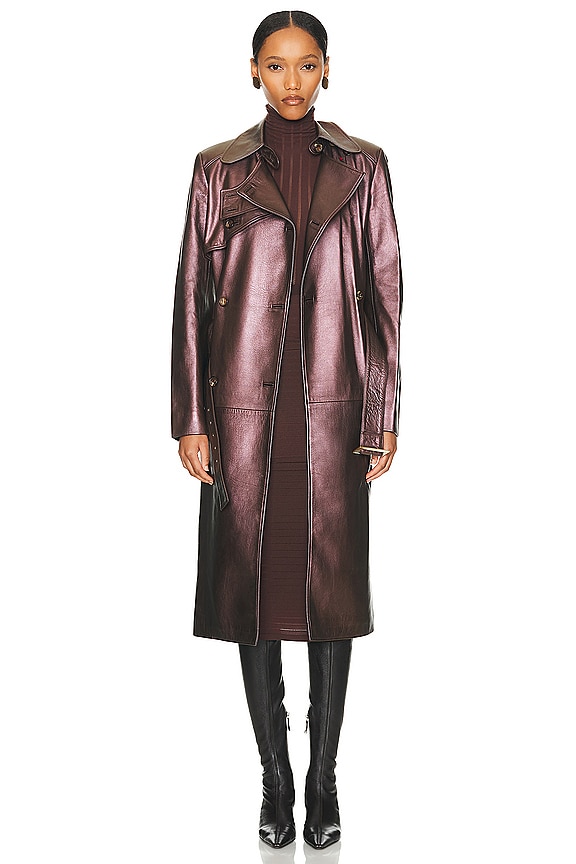 view 2 of 4 Celine Leather Trench Coat in Brown