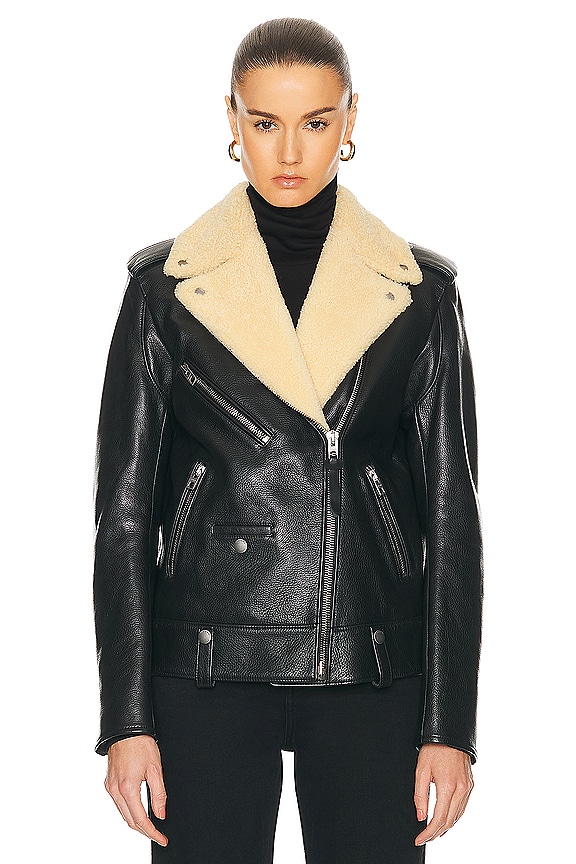 view 2 of 5 Coach Leather Shearling Moto Jacket in Black