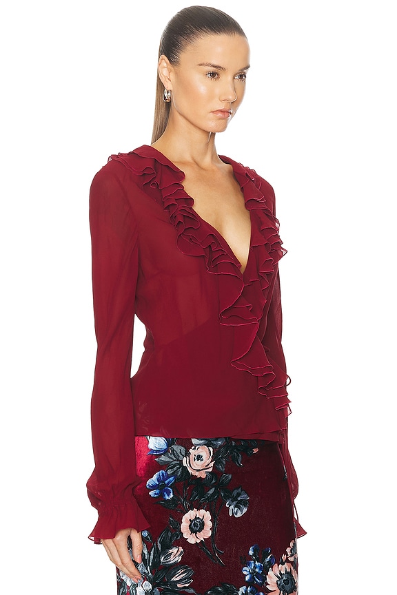 view 2 of 4 Dior Silk Wrap Top in Burgundy