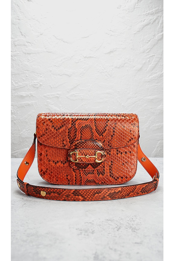 FWRD Renew Gucci Python Horsebit 1955 Shoulder Bag in Orange | REVOLVE