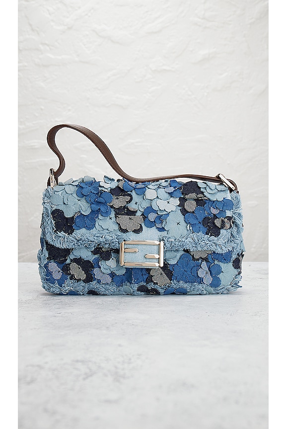 view 2 of 10 Fendi Denim Flowers Baguette Bag in Blue