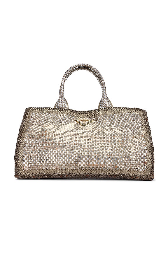 view 1 of 10 Prada Metallic Woven Madras Tote Bag in Bronze