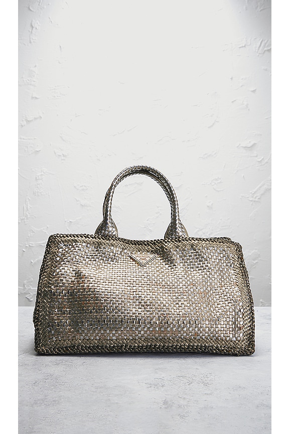 view 2 of 10 Prada Metallic Woven Madras Tote Bag in Bronze