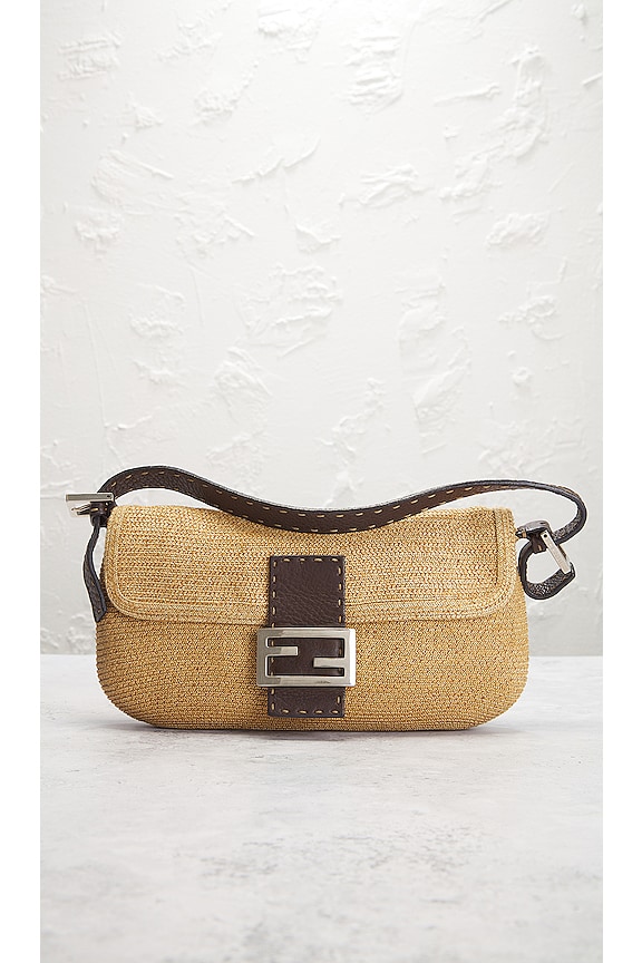 view 2 of 10 Fendi Selleria Raffia Baguette Shoulder Bag in Beige