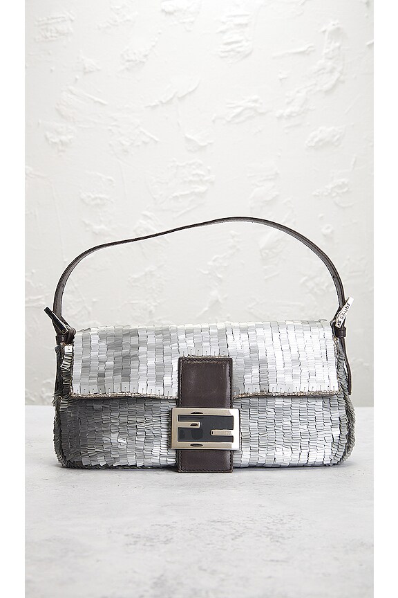 view 2 of 10 Fendi Re-Edition Sequin Baguette Shoulder Bag in Silver