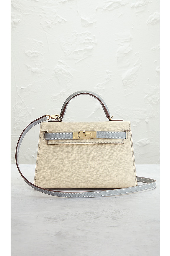 view 2 of 8 Hermes Mini Kelly Epsom Handbag in Craie Mix Bleu Glacier