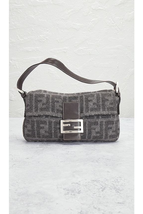 view 2 of 10 Fendi Zucca Wool Baguette Shoulder Bag in Dark Grey