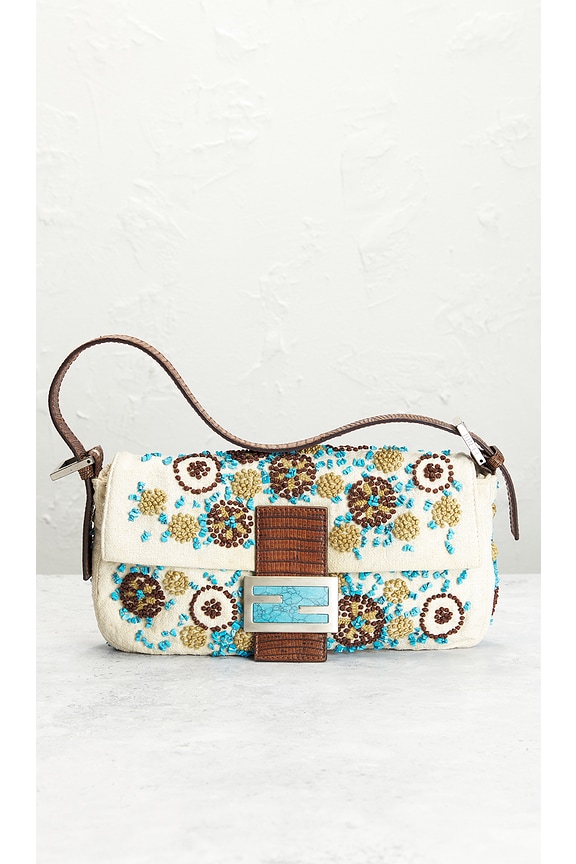 view 2 of 10 Fendi Mama Embroidered Baguette Shoulder Bag in White