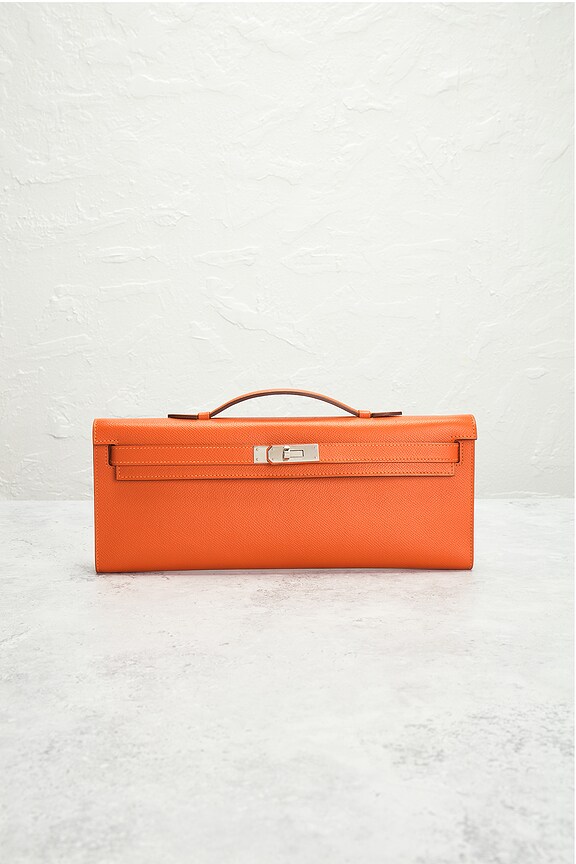 view 2 of 7 Hermes Feu Veau Epsom Kelly Pochette Handbag in Orange