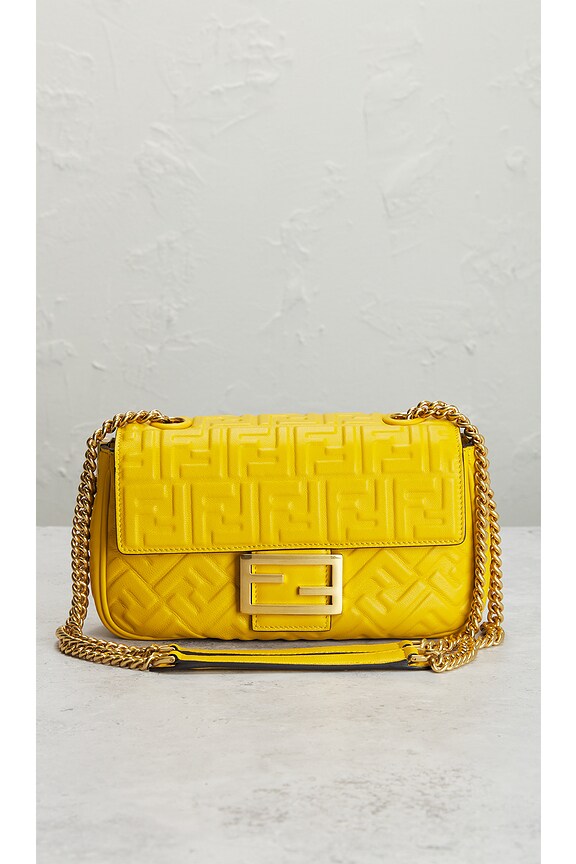 view 2 of 9 Fendi Zucca Embossed Baguette Shoulder Bag in Yellow