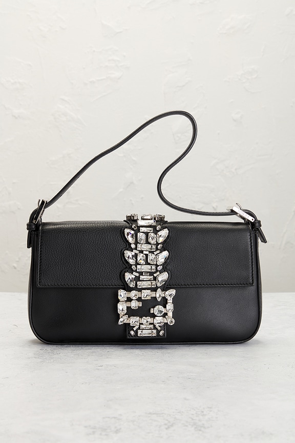 view 2 of 9 Fendi Crystal Rhinestone Baguette Shoulder Bag in Black