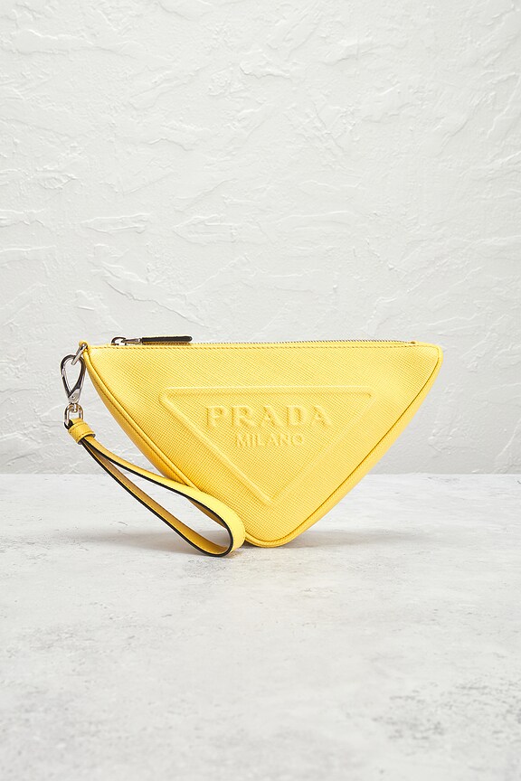 view 2 of 8 Prada Saffiano Triangle Pouch in Yellow