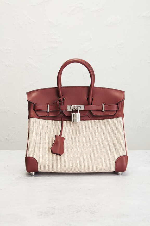 view 2 of 7 Hermes Toile & Swift Birkin 25 Handbag in Rouge in Rouge Toile