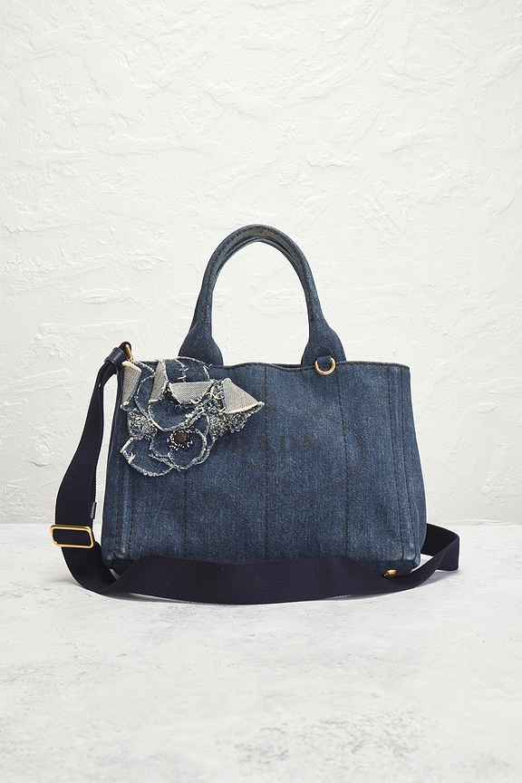 view 2 of 8 Prada Denim Canapa 2-Way Flower Handbag in Blue