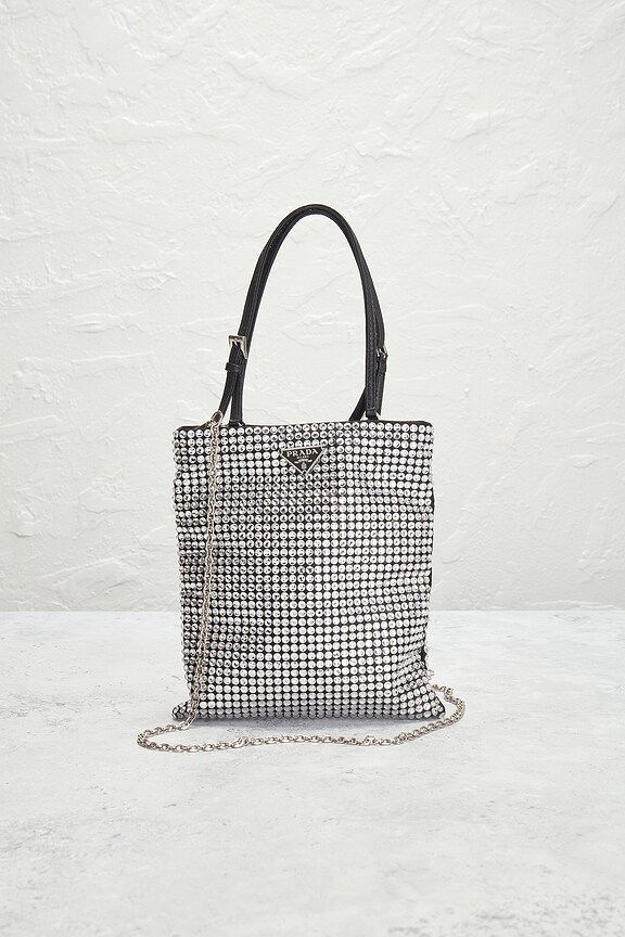 view 2 of 8 Prada Crystal Embellished Satin Tote Bag in Silver