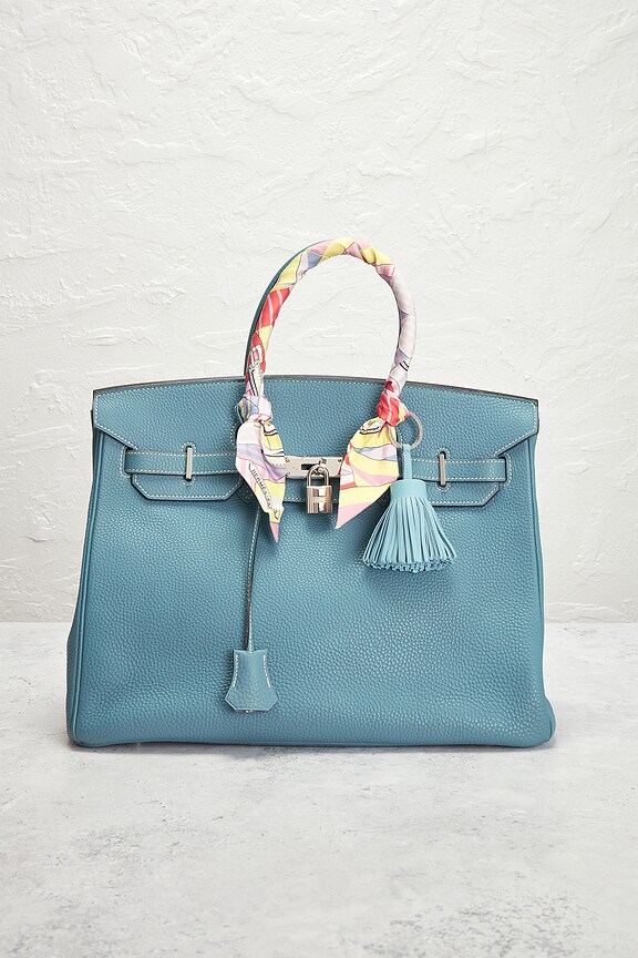 view 2 of 10 Hermes Clemence Birkin Retourne 35 Handbag in Bleu Jean