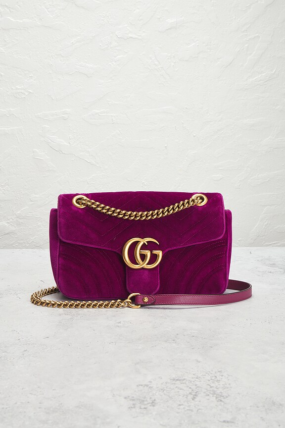 view 2 of 9 Gucci Velvet GG Marmont Shoulder Bag in Fuchsia
