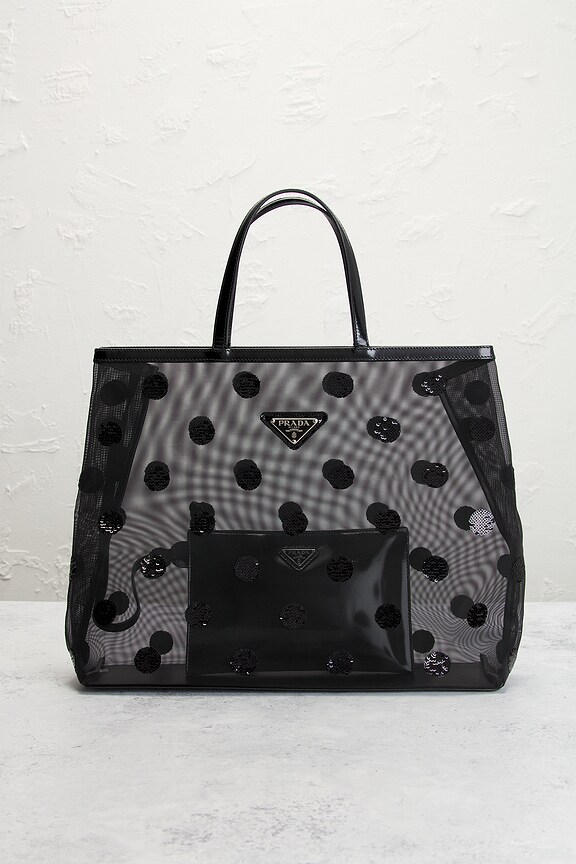 view 2 of 10 Prada Mesh Sequin Polka Dot Tote Bag in Black