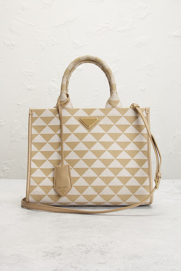 view 2 of 10 Prada Symbole Embroidered Tote Bag in Beige & White