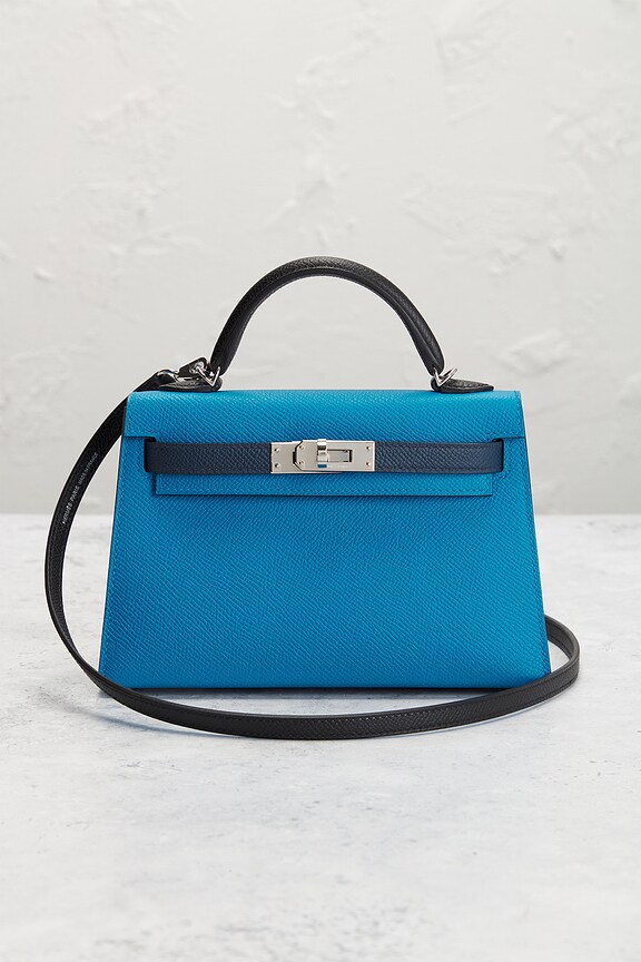 view 2 of 8 Hermes Epsom Kelly 20 Handbag in Bleu Saphir, Black, & Bleu France