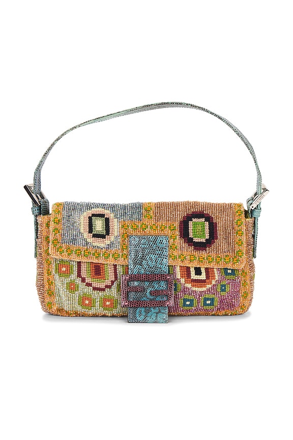 view 1 of 8 Fendi Vintage Lizard Trimmed Beaded Baguette Shoulder Bag in Multi