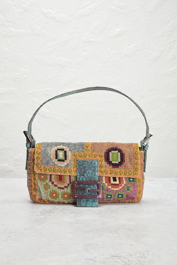 view 2 of 8 Fendi Vintage Lizard Trimmed Beaded Baguette Shoulder Bag in Multi