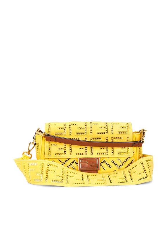 view 1 of 10 Fendi FF Openwork Embroidered Baguette NM Shoulder Bag in Yellow
