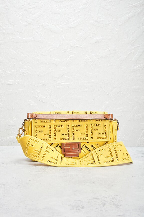 view 2 of 10 Fendi FF Openwork Embroidered Baguette NM Shoulder Bag in Yellow