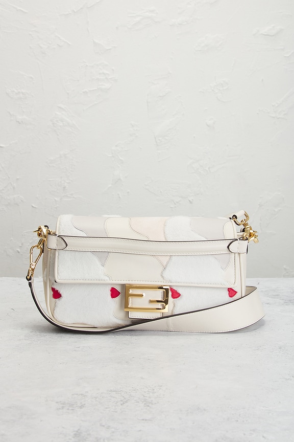 view 2 of 9 Fendi Mink Fur Nappa Faces Baguette Shoulder Bag in Ivory