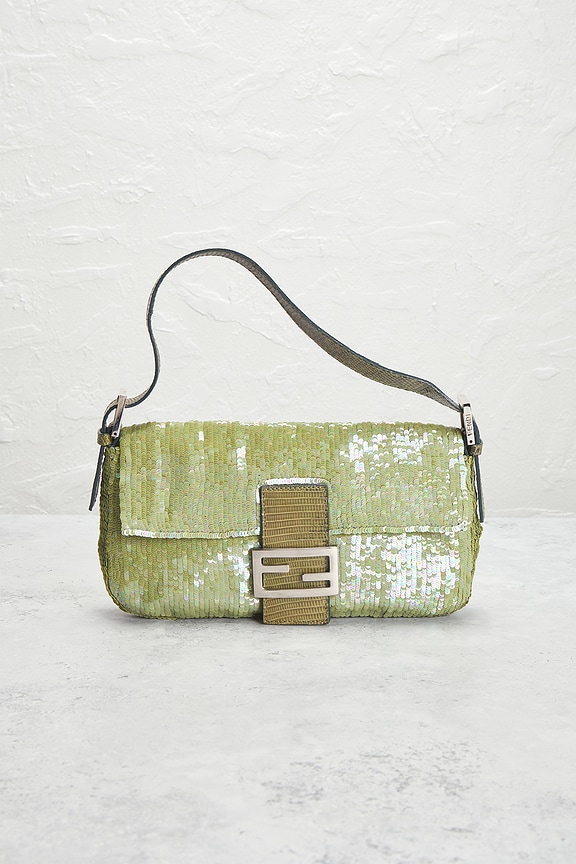 view 2 of 8 Fendi Lizard Trimmed Sequin Baguette Shoulder Bag in Green
