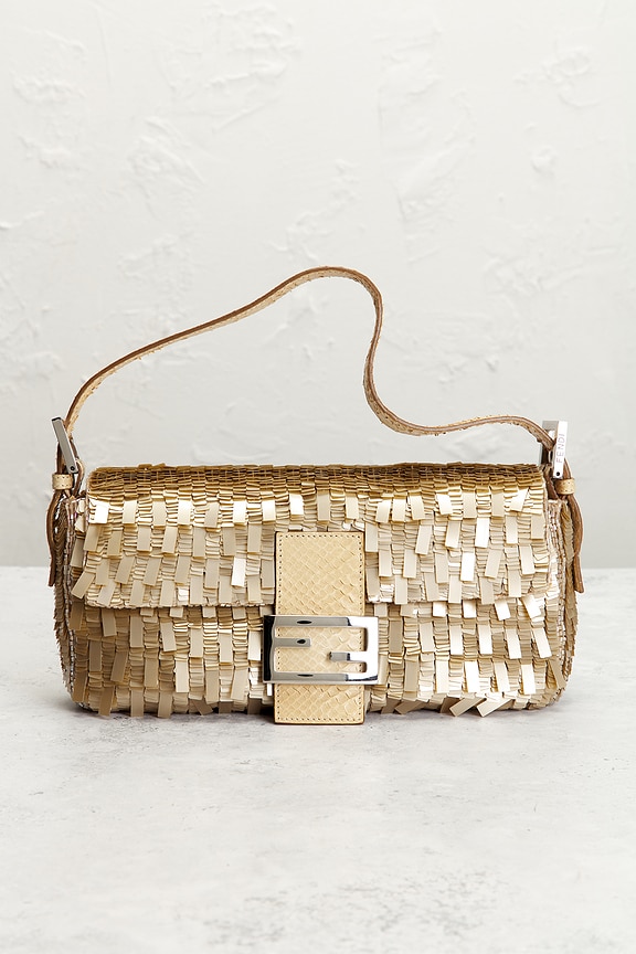 view 2 of 8 Fendi Python Trimmed Sequin Baguette Shoulder Bag in Champagne