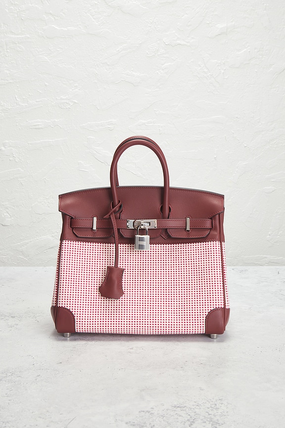 view 2 of 7 Hermes Swift & Toile Qaudrille Birkin 25 Handbag in Ecru Rouge