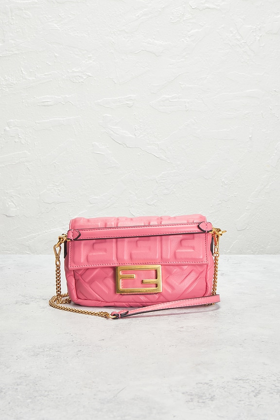 view 2 of 7 Fendi Zucca Embossed Mini Baguette NM Shoulder Bag in Pink
