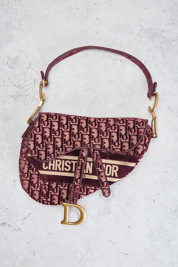 view 2 of 9 Dior Oblique Embroidered Velvet Saddle Bag in Red