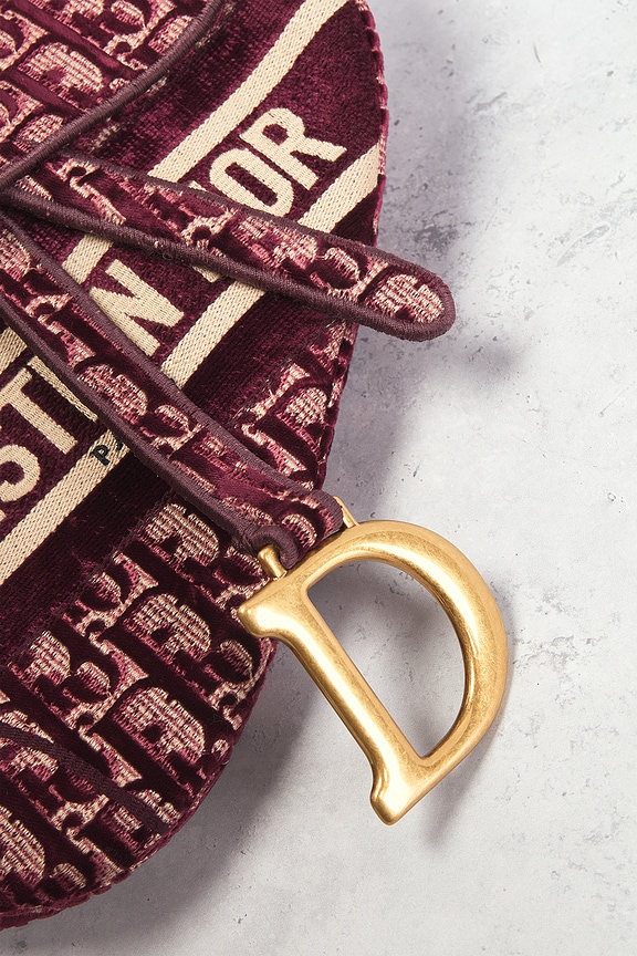 FWRD Renew Dior Oblique Embroidered Velvet Saddle Bag in Red | REVOLVE