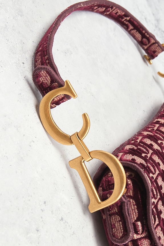 FWRD Renew Dior Oblique Embroidered Velvet Saddle Bag in Red | REVOLVE